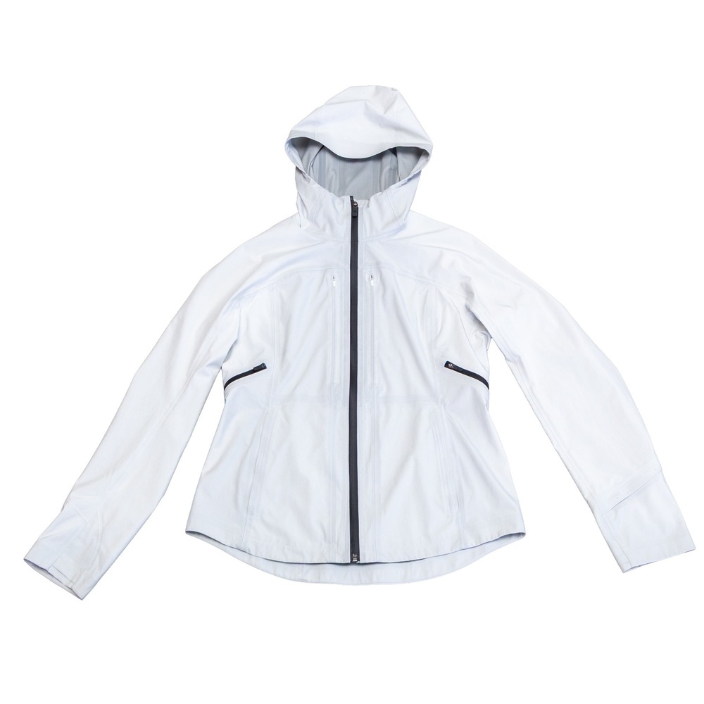 Lululemon White Hooded Rain Jacket Full‎ Zip Lightweight Activewear Women Size 8